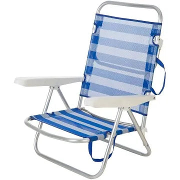 Silla Playa Aluminio Fibreline Con Asa Azul/blanco echa para atrás como una cama 🛏️