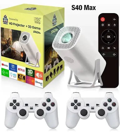 Proyector con más de 10.000 mil juegos con dos mandos inalámbricos hasta 150 pulgadas una pasada muy bueno