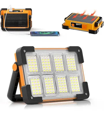 Foco LED Recargable Solar, 4 Modos Luz LED Recargable de Exterior, Impermeable Luz de Trabajo Portátil para Camping, Jardín,