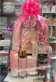 Cesta 🧺 de Yara completa perfume grande dé 100ml perfume chico dé 50 ml rolón crema broma desodorante gel y unos detalles
