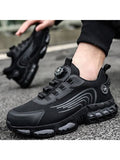Estas zapatillas negras de seguridad tienen un diseño deportivo con suela gruesa, tejido transpirable y puntera de protección.para trabajo super cómoda