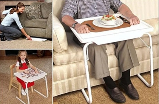 Mesa multiuso plegable de metal color blanco