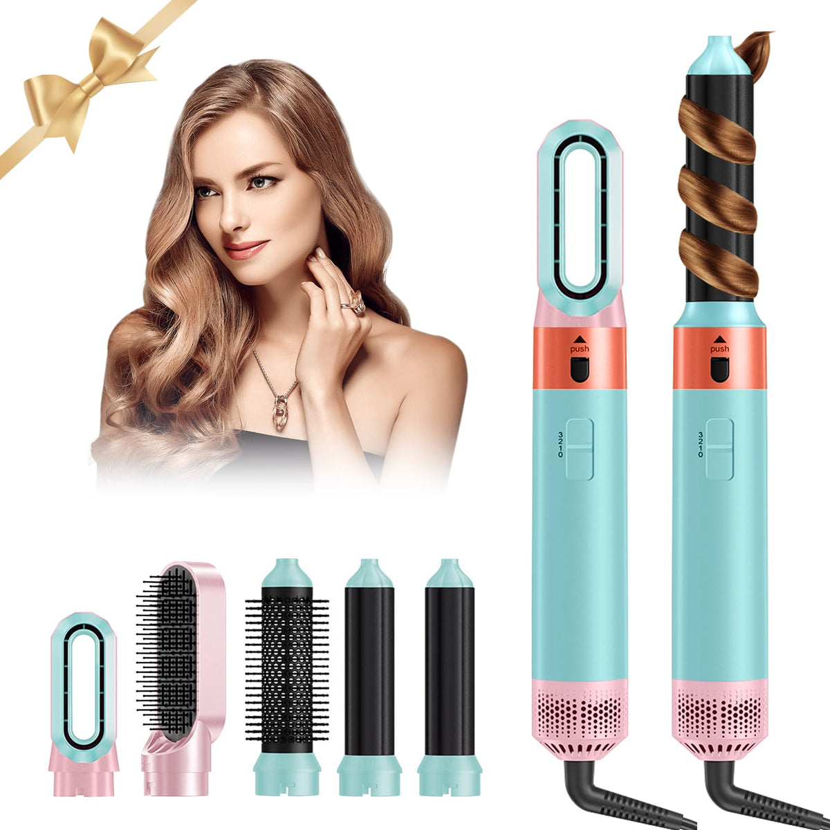 Cepillo Secador de Pelo 5 en 1,Hair- Styler- Wrap 1200W,Cepillo de Aire Caliente Set, Elimina El Frizz, 3 Temperaturas, cepillo electrico Pelo, cepillo Alisador, Rizador, Voluminizador