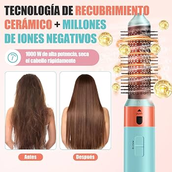 Cepillo Secador de Pelo 5 en 1,Hair- Styler- Wrap 1200W,Cepillo de Aire Caliente Set, Elimina El Frizz, 3 Temperaturas, cepillo electrico Pelo, cepillo Alisador, Rizador, Voluminizador
