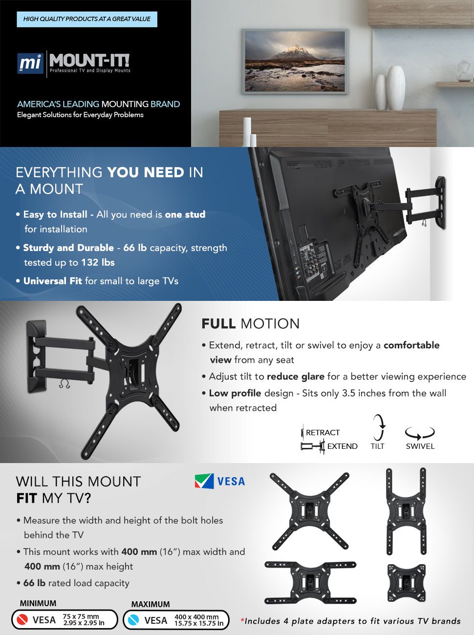Soporte TV pared con brazo plasma LED dé 13 hasta 50 pulgadas 35kg