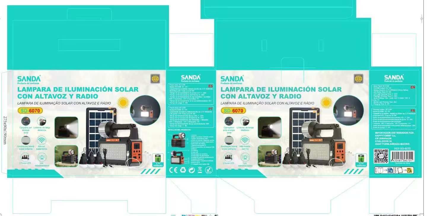 Radio 📻 con blaca solar linterna entrada USB entrada para tarjeta memoria foco grande con tres bombillas y con cable para cargar móviles