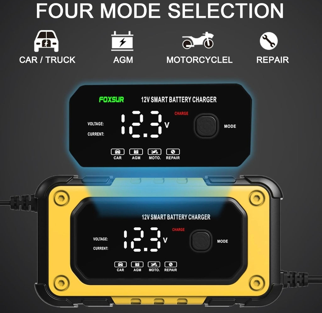 Cargador de batería coche moto camión 🚌 🛵🏍️ 12v inteligente con pantalla led