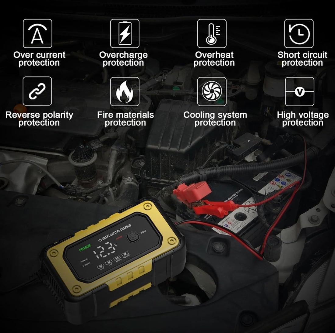 Cargador de batería coche moto camión 🚌 🛵🏍️ 12v inteligente con pantalla led