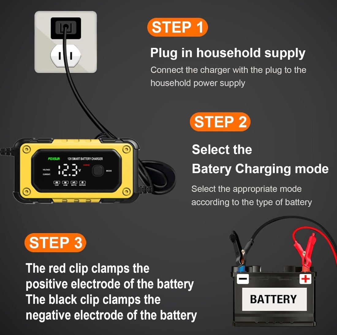 Cargador de batería coche moto camión 🚌 🛵🏍️ 12v inteligente con pantalla led