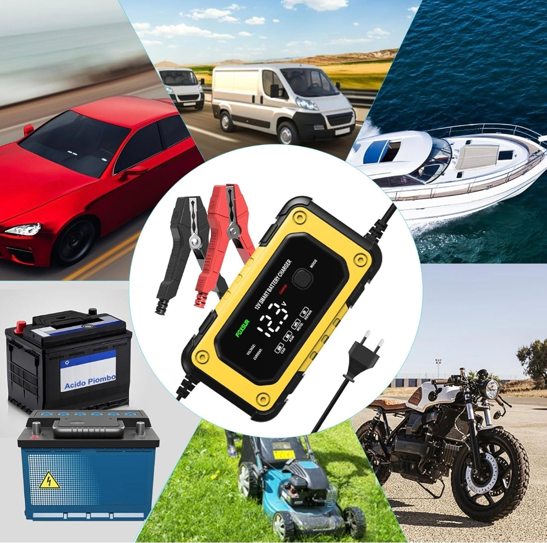 Cargador de batería coche moto camión 🚌 🛵🏍️ 12v inteligente con pantalla led