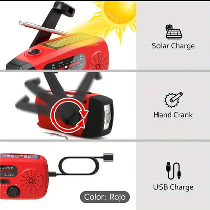 Radio dé emergencia con manivela solar recargable 2000mwh con linterna 🔦 led cargador portátil