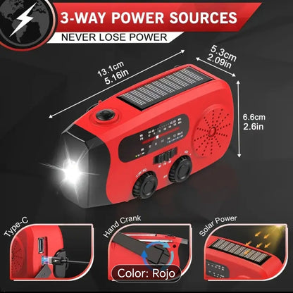 Radio dé emergencia con manivela solar recargable 2000mwh con linterna 🔦 led cargador portátil