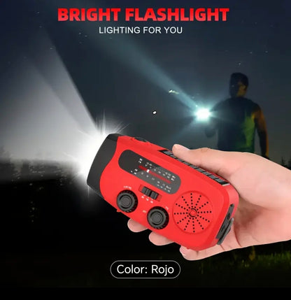 Radio dé emergencia con manivela solar recargable 2000mwh con linterna 🔦 led cargador portátil
