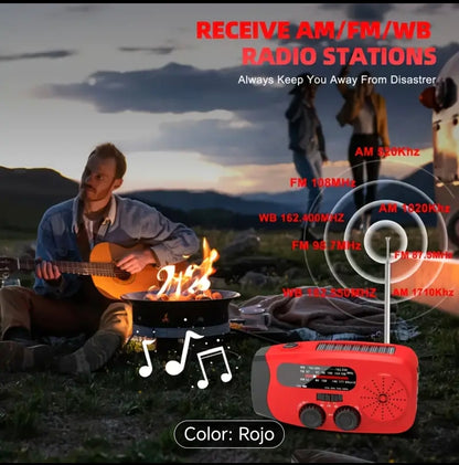 Radio dé emergencia con manivela solar recargable 2000mwh con linterna 🔦 led cargador portátil