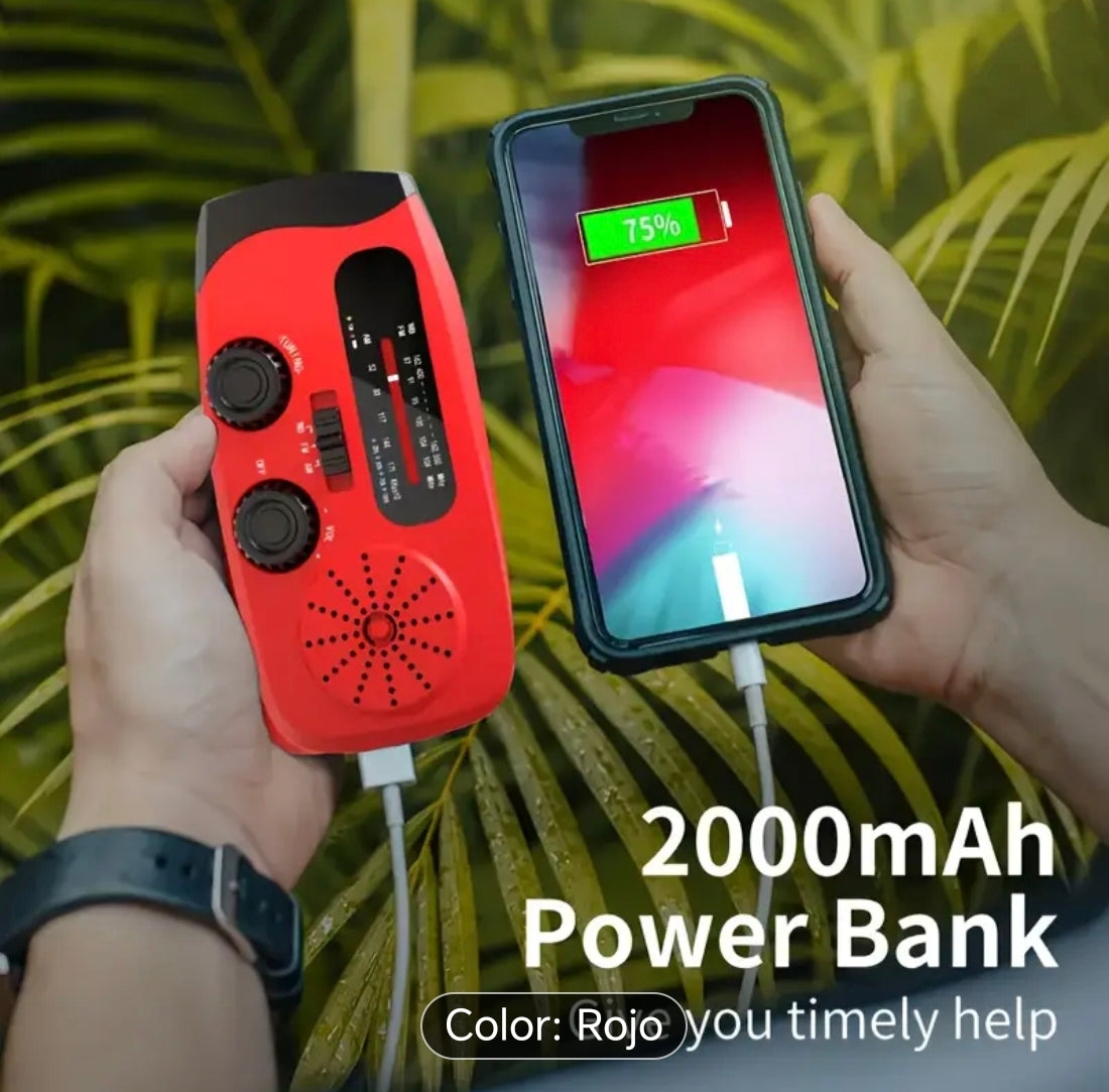 Radio dé emergencia con manivela solar recargable 2000mwh con linterna 🔦 led cargador portátil