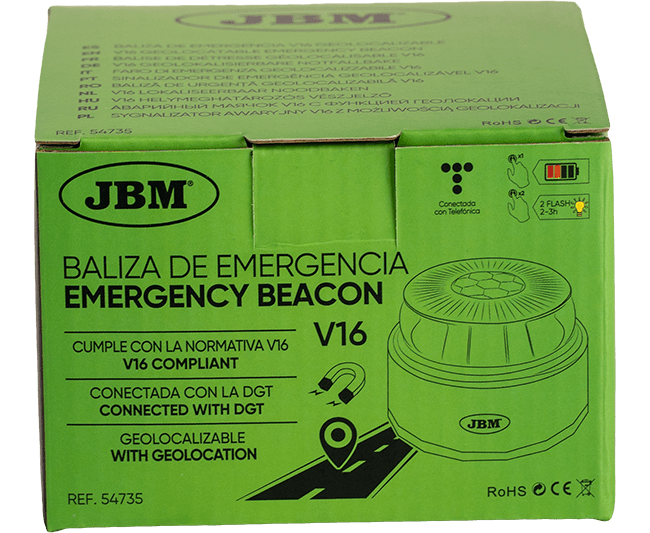 Baliza de emergencia conectada (V16) JBM 🚨 homologada datos incluidos hasta 2038 GPS