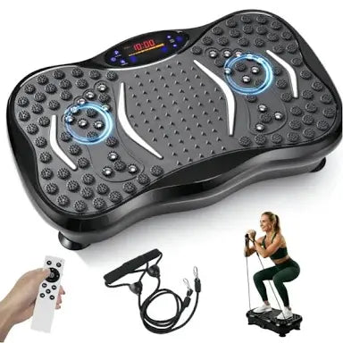 Máquina de Ejercicios con Plataforma Vibratoria, 2 Bandas de Resistencia, Pantalla LED, Plataforma Vibratoria para Entrenamiento de Cuerpo Completo, con mando