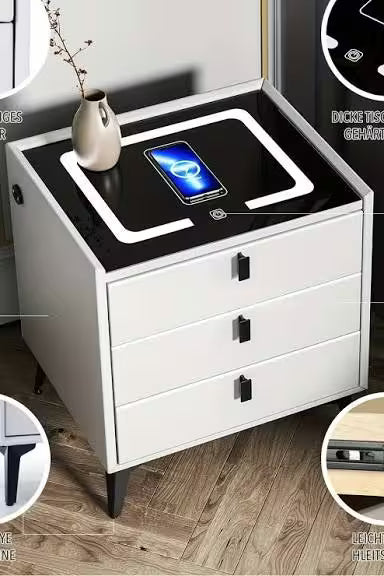 Mesa de noche moderna con altavoz 🔊 bluetooth música 🎵🎼 cargador inalámbrico