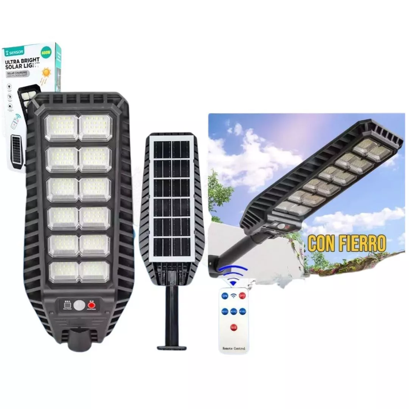 Farola solar Fuco cargá solar luz inducción led con sensor de movimiento dé 400w