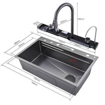 Fregadero de cocina de acero inoxidable Kleenmac (SS 304) integrado con lluvia inteligente Pantalla digital Grifo (75×46×22cm)