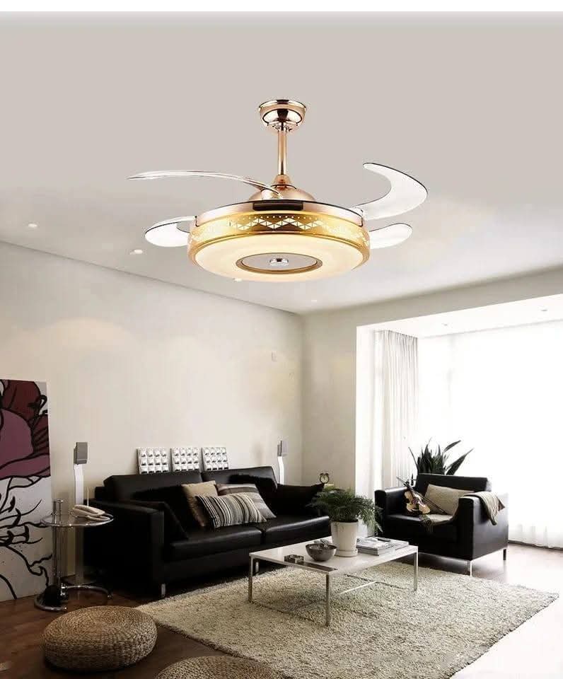 Ventilador lampara techo con 4 aspas con bluetooth música 🎵🎼 tres modos de luz calidad natural y  luz fría