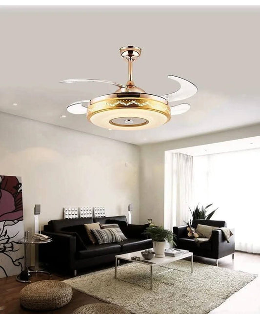 Ventilador lampara techo con 4 aspas con bluetooth música 🎵🎼 tres modos de luz calidad natural y  luz fría