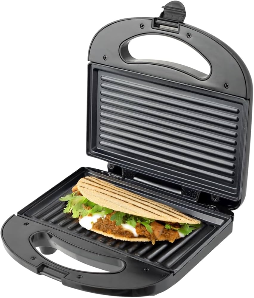 Sandwichera 750W – Placa marca Emma  fija para sándwich y parrilla, tamaño 21,2 x 11,9 cm, calentamiento rápido, diseño compacto, ideal para paninis y tostadas crujientes