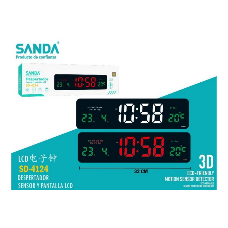 Reloj Digitales Reloj De Pared Digital despertador ⏰ sensor y pantalla LCD  calandrado
