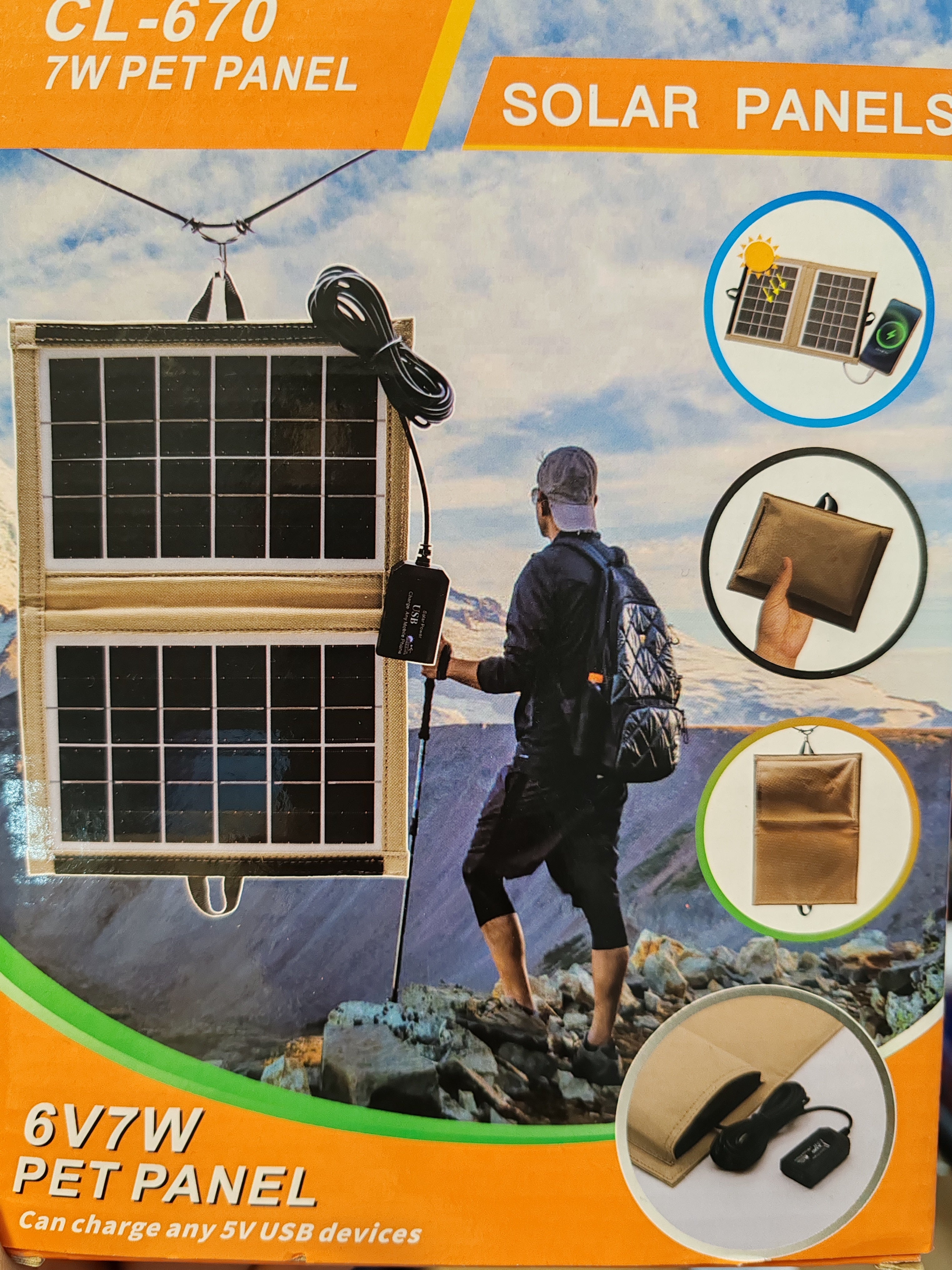 Placa solar con una entrada USB dé 6V7W panel