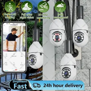 Cámara de vigilancia con bombilla E27, Monitor de seguridad inteligente para el hogar, Wifi, visión