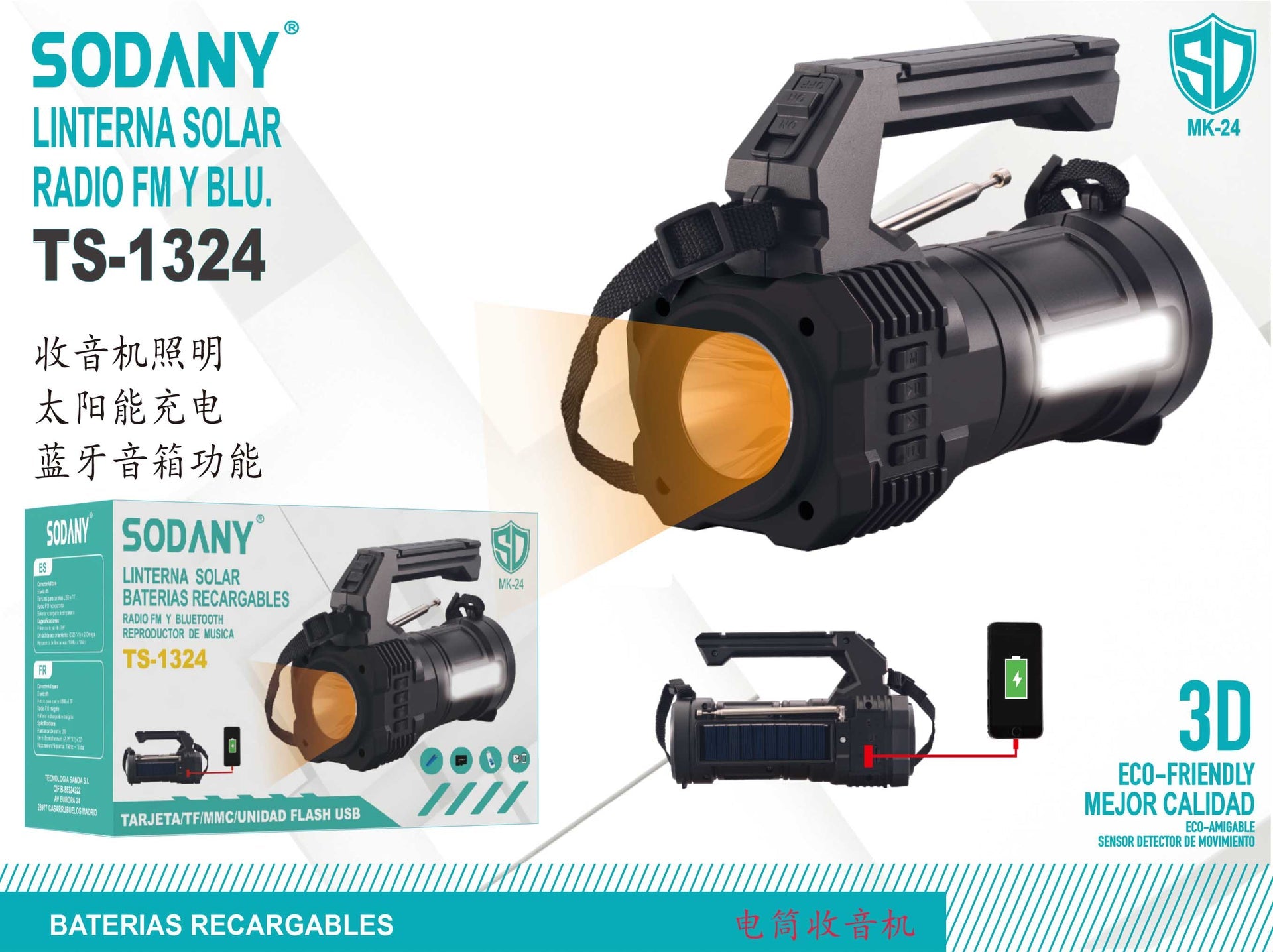 Radio solar con 2 linterna con entrada pendrive entrada USB tarjeta microSD una pasada con placa solar de buena calidad
