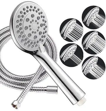 Alcachofa de ducha AL SS 88088 con manguera de 175 cm de acero inoxidable y 5 modos de masaje (Cromo)9.90€