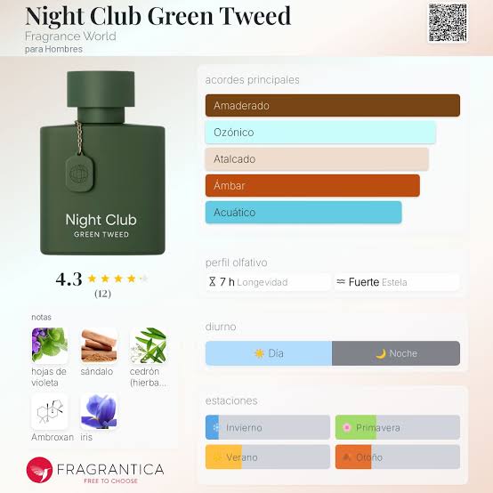 Night Club Green Tweed FRAGRANCE WORLD 100ml Frasco Premium
Arabic Parfums