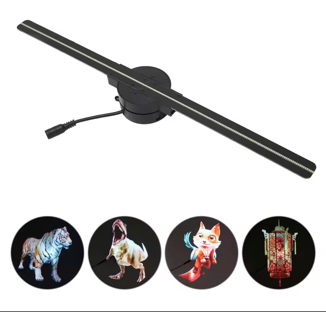 Ventilador de holograma 3D 16.50 pulgadas wifi proyector 📽️ 3D con 224 cuentas de luz led para publicidad tienda negocios