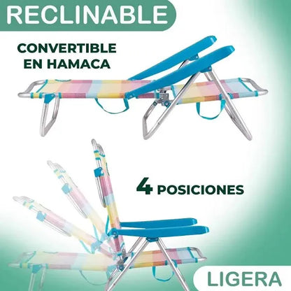 Silla de aluminio echa para atrás igual como una cama 🛏️ 🛏️ 4 posiciones