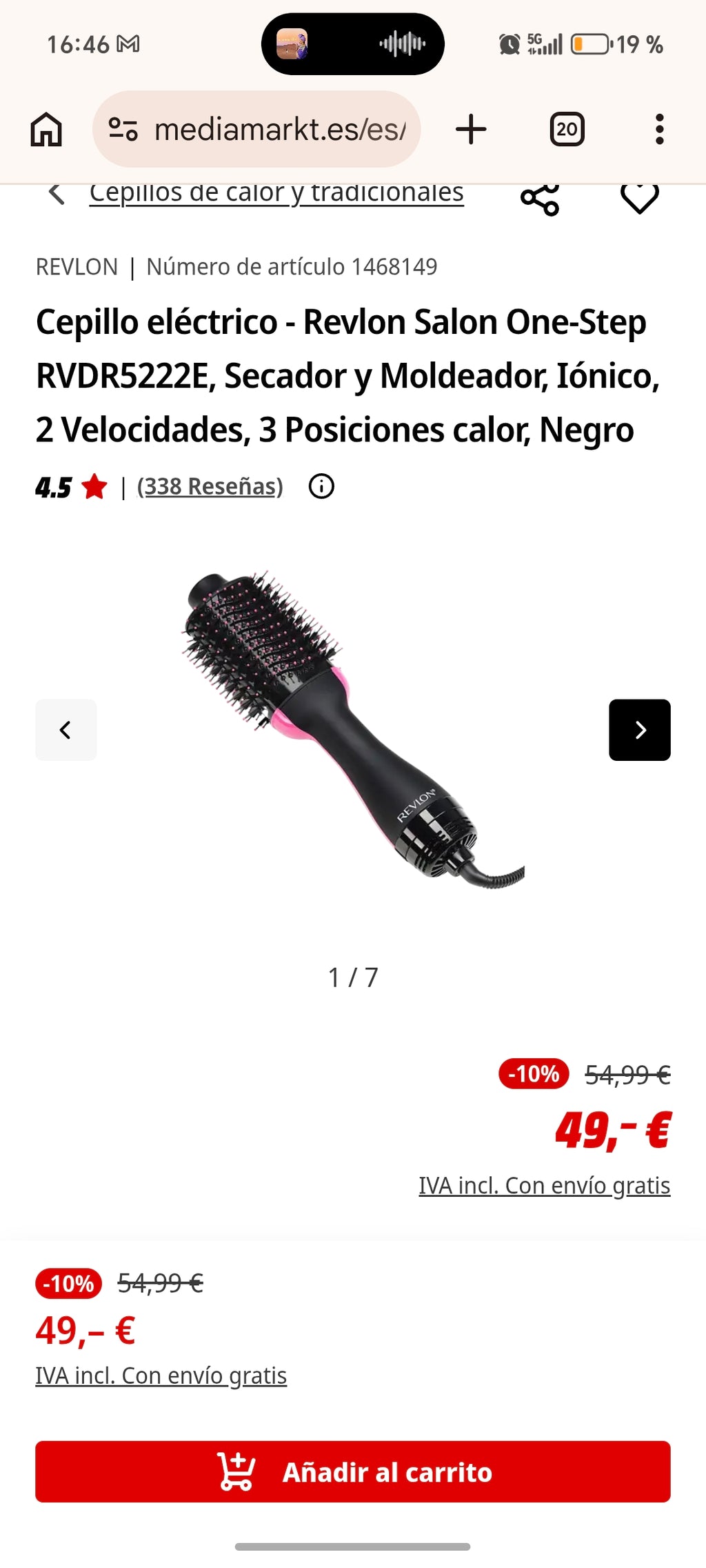 Cepillo de aire caliente, secador y voluminizador de un solo paso, cepillo secador de pelo con generador de iones negativos para alisar y rizar,
