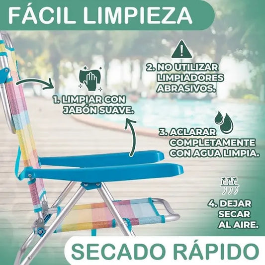 Silla de aluminio echa para atrás igual como una cama 🛏️ 🛏️ 4 posiciones
