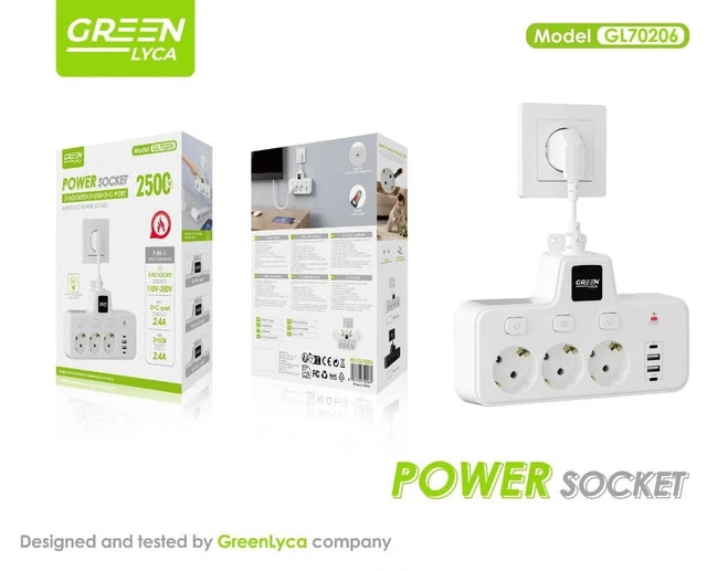 Enchufe europeo de CA, interruptor independiente de 2500W, toma de corriente montada en la pared, bandeja de almacenamiento desmontable con luz dos entrada USB dos entrada tipo c